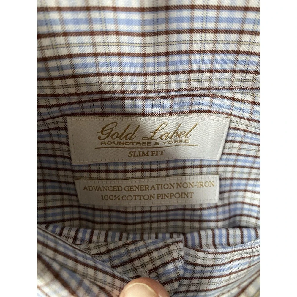 Roundtree &‎ Yorke Gold Label Men's Small 141/2 X 32 Button Up Gingham Shirt - Picture 6 of 12